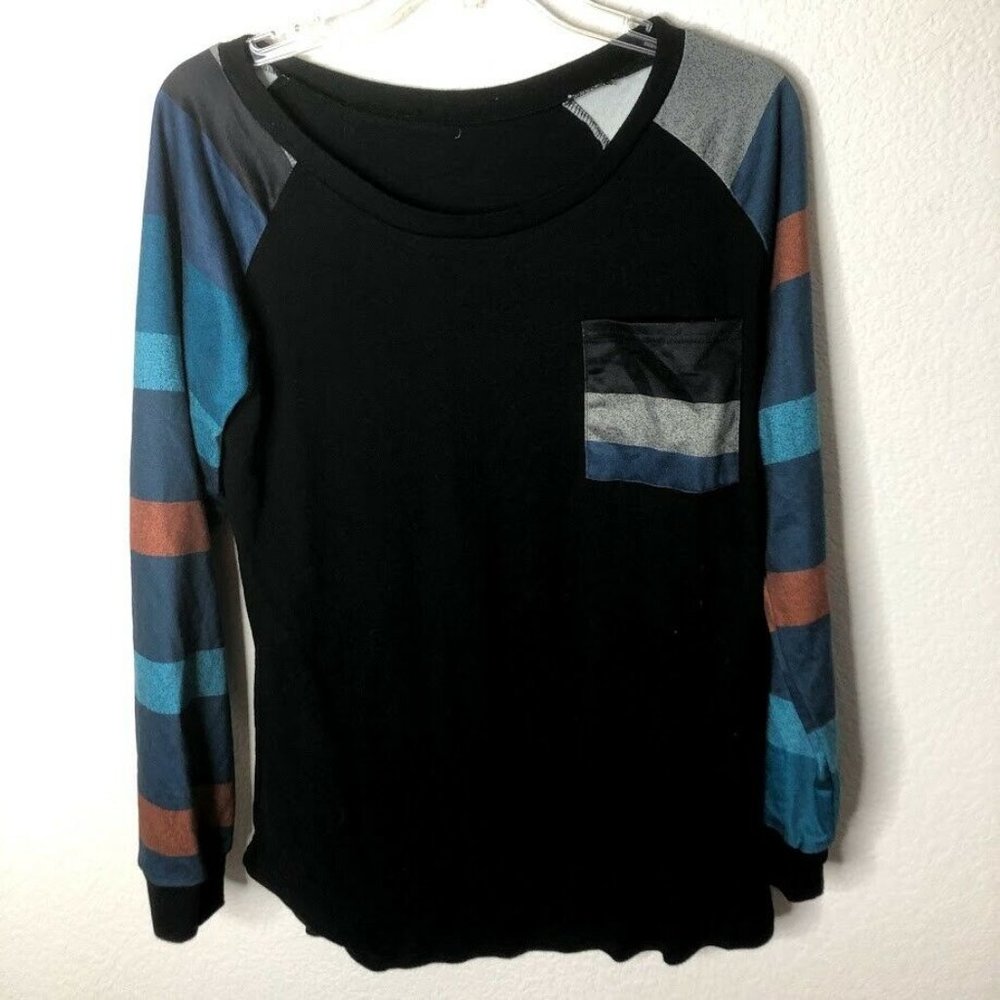 Womens Color Block Tunic Crewneck Long Sleeve Tee
